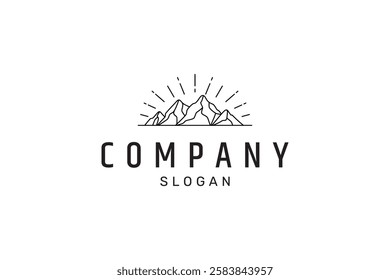 mountain logo with sunlight in line art design style