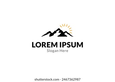 mountain logo with sunrise in flat template vector design