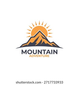 Um logotipo de montanha conceito de nascer ou pôr do sol 