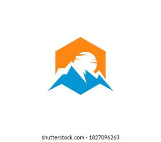 Mountain logo sunset icon vector 