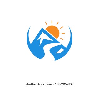 Mountain logo sunset road vector 