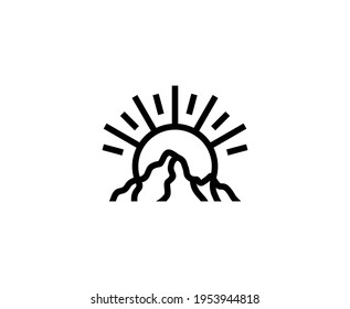 Icono del vector de sol del logo de la montaña 