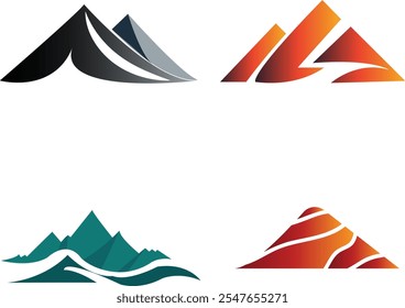 O logotipo de uma montanha simboliza força, resiliência e aventura. Apresenta picos ousados, cores terrosas ou vibrantes e designs minimalistas, muitas vezes usados por marcas ao ar livre, de viagens ou focadas no crescimento.
