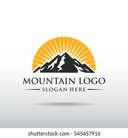 Mountain Logo template. black and orange color with sunset. vector illustrator eps.10