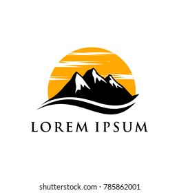 Mountain Logo template. black and orange color with sunset