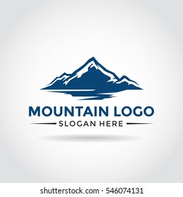 Mountain Logo template. blue color, mountain, and water reflection concept. Vector illustrator eps.10