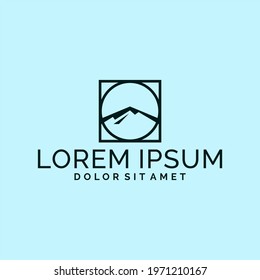 Mountain logo template with circle and square window simplicity illustration in flat design monogram symbol