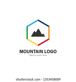Mountain logo template design. Mountain logo with modern frame isolated on white background