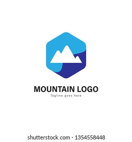Mountain logo template design. Mountain logo with modern frame isolated on white background