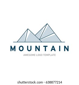 Mountain logo template. In modern style, line art style, full color. 