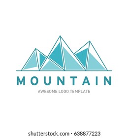 Mountain logo template. In modern style, line art style, full color. 