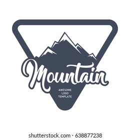 Mountain logo template. In modern style, line art style, full color. 