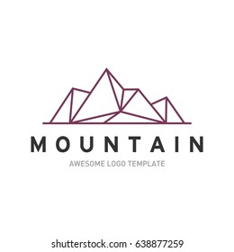 Plantilla de logotipo de montaña. En estilo moderno, líneas de arte, color completo. 