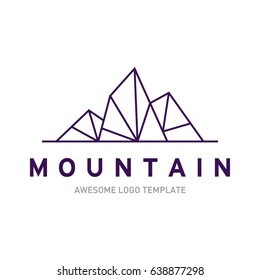 Mountain logo template. In modern style, line art style, full color. 