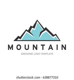 Mountain logo template. In modern style, line art style, full color. 