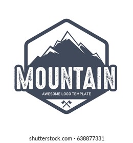 Mountain logo template. In modern style, line art style, full color. 