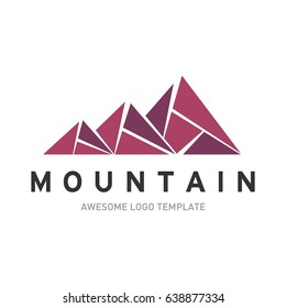 Mountain logo template. In modern style, line art style, full color. 