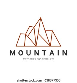 Mountain logo template. In modern style, line art style, full color. 