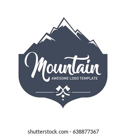 Mountain logo template. In modern style, line art style, full color. 