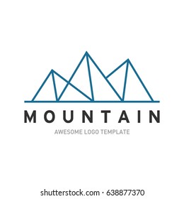 Mountain logo template. In modern style, line art style, full color. 