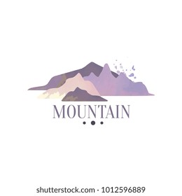 Mountain logo template, tourism, hiking and outdoor adventures emblem, retro wilderness badge vector Illustration