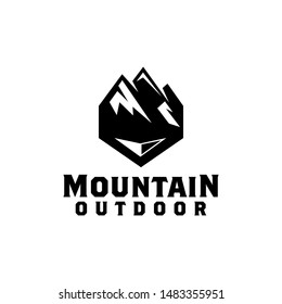Mountain logo template vector with outdoor style