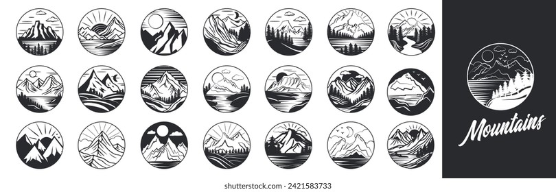 Mountain logo templates collection. Mountain and forest vector illustration set