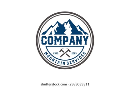 Mountain logo travel emblems. Camping outdoor adventure emblems, badges and logo patches. Mountain tourism, hiking. Forest camp labels in vintage style