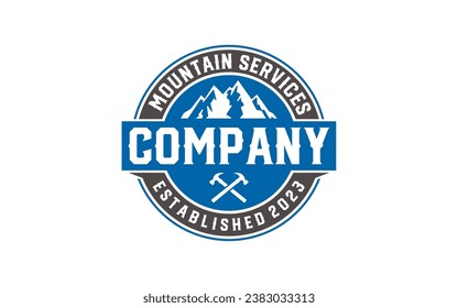 Mountain logo travel emblems. Camping outdoor adventure emblems, badges and logo patches. Mountain tourism, hiking. Forest camp labels in vintage style