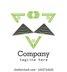 Berglogo mit Dreiecksrahmen, Design-Vektorillustration
