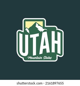 Mountain logo of Utah map. Badge vintage illustration design