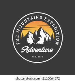Mountain Logo Vector Design Inspiration. Sunset above mountains peak silhouette