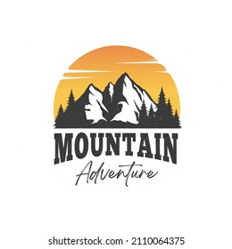 Mountain Logo Vector Design Inspiration. Sunset above mountains peak silhouette