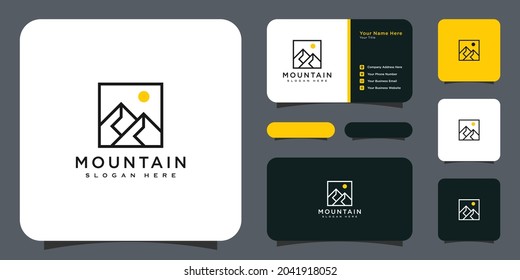mountain logo vector design line style and business card