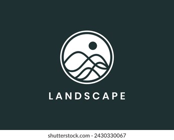 mountain logo vector design template. The mountain logo is made with a line inside a circle