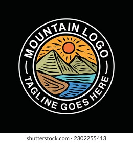 Mountain Logo Vector Graphic Design illustration Retro Vintage Circle Badge Emblem Symbol and Icon