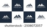 Mountain logo vector icon illustration collection. Mountain logo design template elements set made with rocks forming a mountain.	