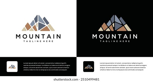 Ilustração do ícone do vetor do logotipo da montanha. Elemento de modelo de design de logotipo de montanha com rochas formando uma montanha.	