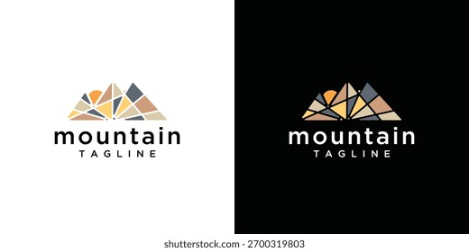 Vektorgrafik mit Berglogo. Design-Template-Elemente für Berglogo mit Felsen, die einen Berg bilden