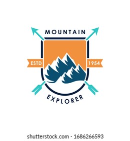 Ilustración vectorial del logotipo de montaña. Diseño de placa de montaña vectorial diseño. Diseño del logo de las Montañas de moda, plantilla de ilustración vectorial para Aventura al Aire Libre.