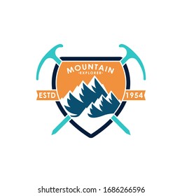 Ilustración vectorial del logotipo de montaña. Diseño de placa de montaña vectorial diseño. Diseño del logo de las Montañas de moda, plantilla de ilustración vectorial para Aventura al Aire Libre.