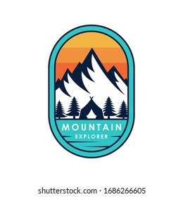 Mountain logo vector illustration. Mountain badge design vector template design. Trendy Mountains logo design vector illustration template for Outdoor Adventure.