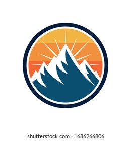 Mountain logo vector illustration. Mountain badge design vector template design. Trendy Mountains logo design vector illustration template for Outdoor Adventure.