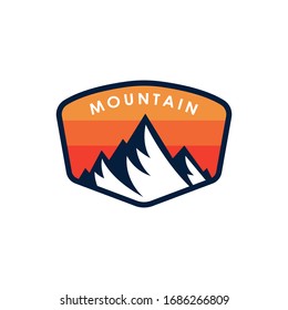 Mountain logo vector illustration. Mountain badge design vector template design. Trendy Mountains logo design vector illustration template for Outdoor Adventure.