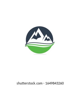 Ilustraciones vectoriales del logo de montaña con elemento de onda acuática.