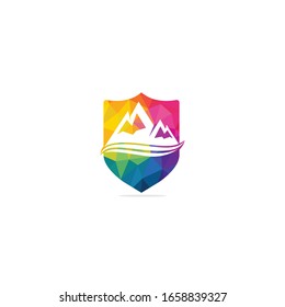 Ilustraciones vectoriales del logo de montaña con elemento de onda acuática.