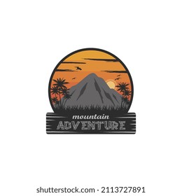 mountain logo vector, natural scenery illustration design