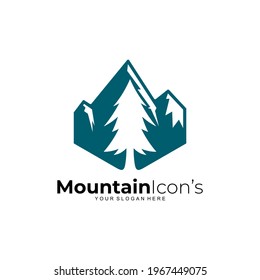Mountain logo vector, outdoor logo with hexagon icons