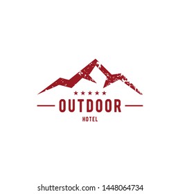mountain logo vintage rustic grunge outdoor vector in red color, classic style design template and design element idea