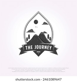 mountain logo vintage vector emblem. adventure illustration background in outdoor silhouette template